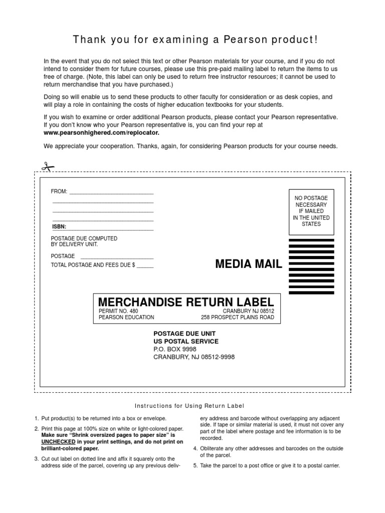 Pearson Return Instructions for Exam Copies | PDF
