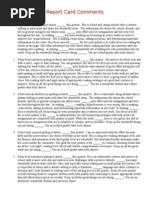 Scholastic Report Card Comment Examples