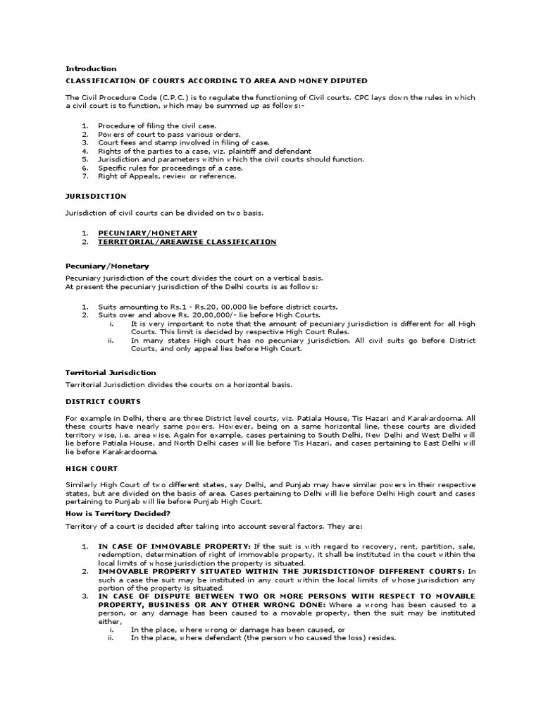 Territorial Jurisdiction CPC PDF Lawsuit Jurisdiction
