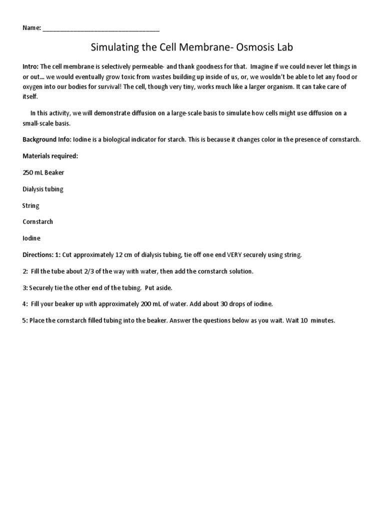 Dialysis Tubing Lab Questions Fixed PDF Osmosis Dialysis