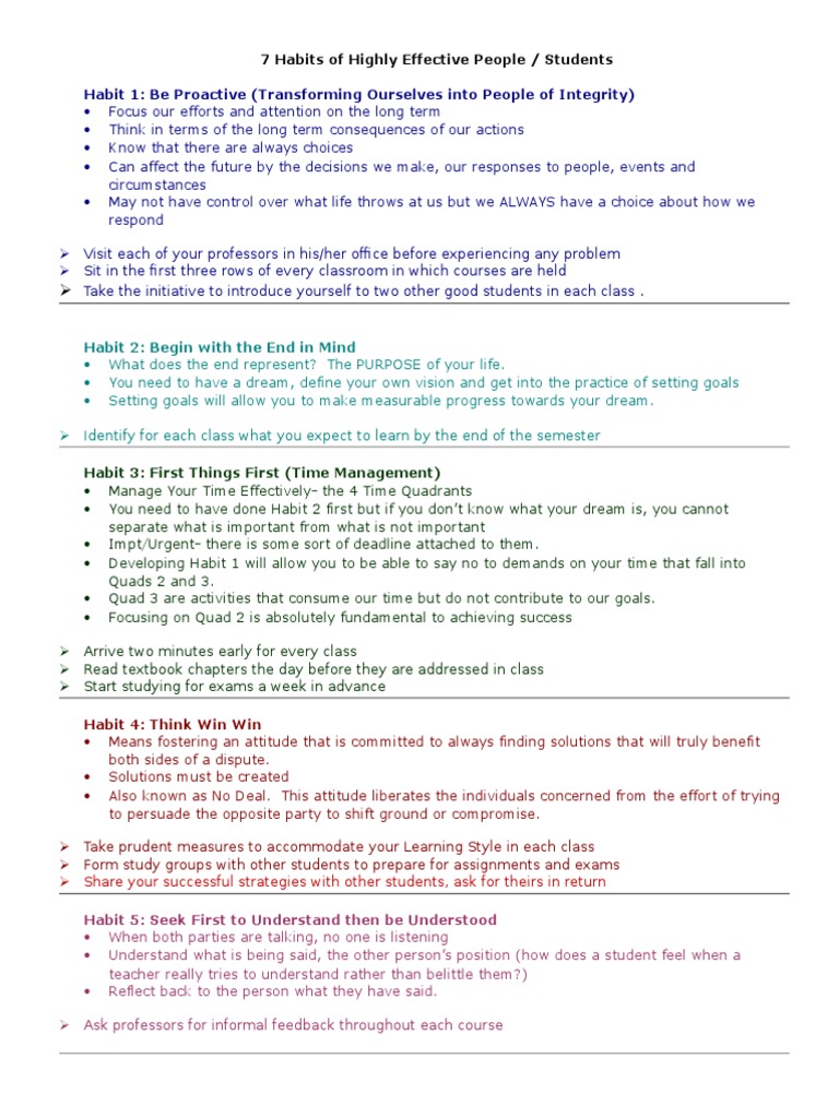 7 Habits for Student Success | PDF | Teaching | Pedagogy