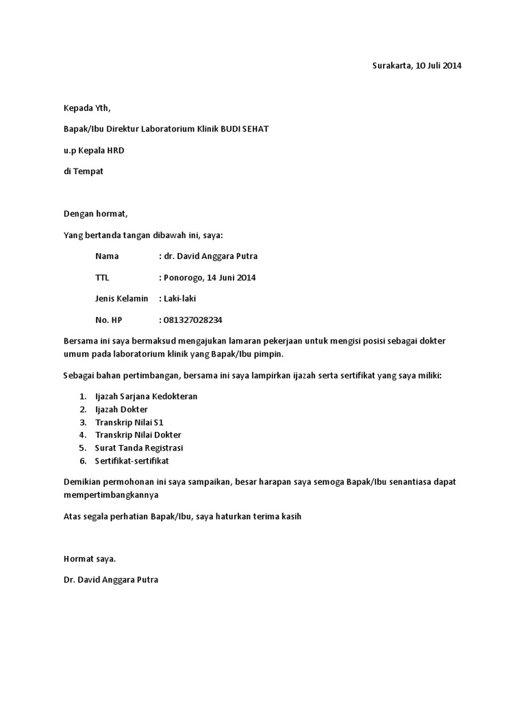 Surat Lamaran Dokter