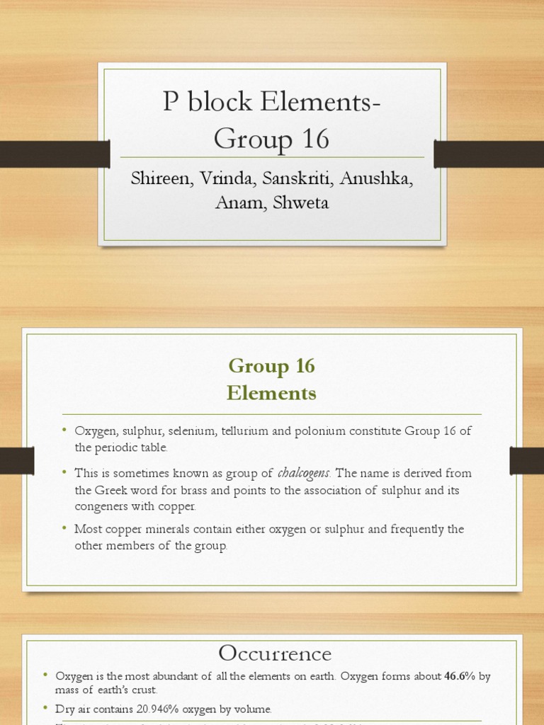 P Block Elements Group 16 Sulfuric Acid Sulfur