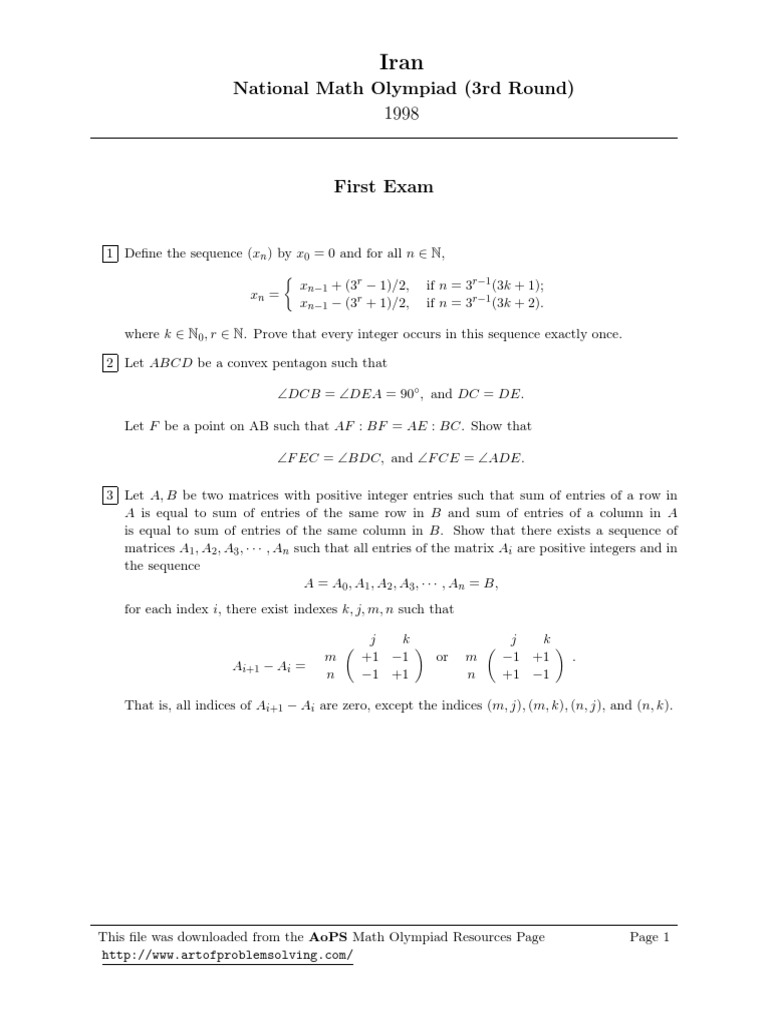 Iran National Math Olympiad Problems | PDF | Matrix (Mathematics ...
