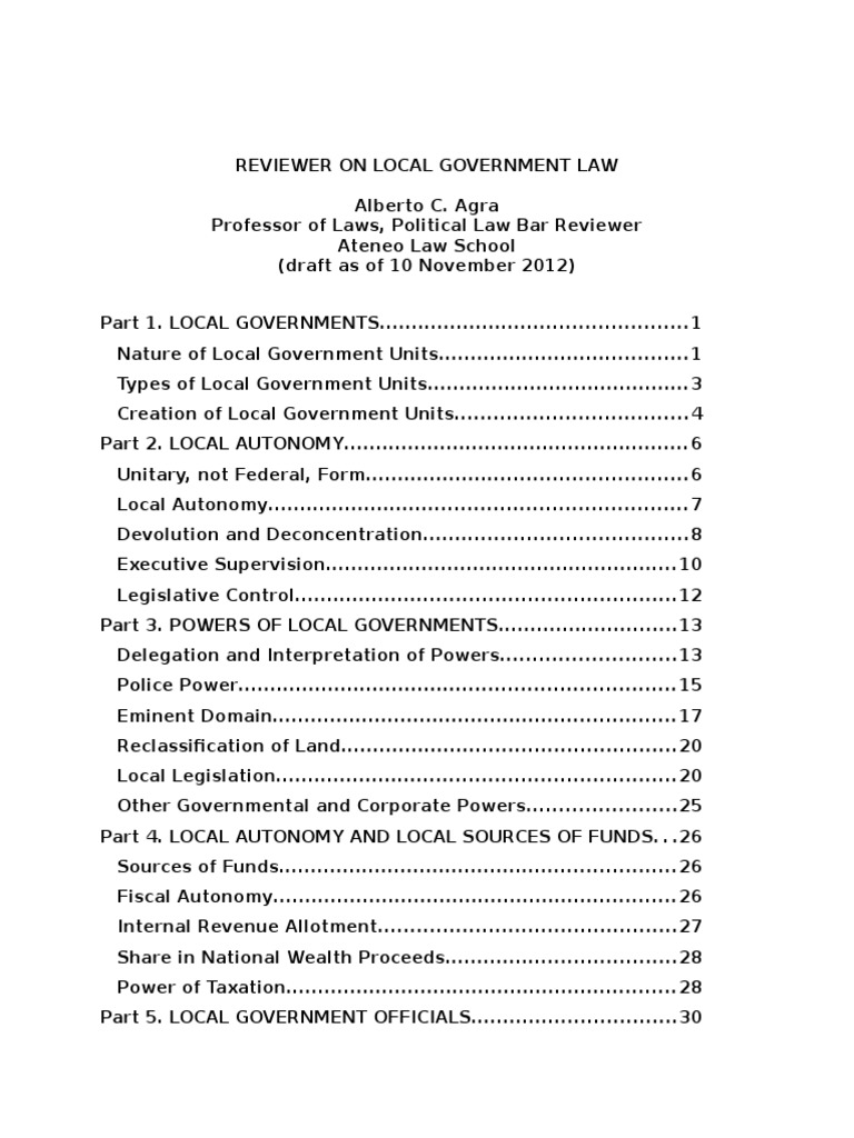 Local Government Law Overview Guide | PDF | Devolution | Decentralization