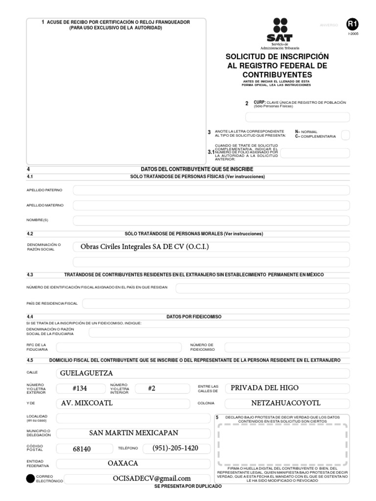 Formato R-1 para Inscripción SAT | PDF | Instituciones sociales ...