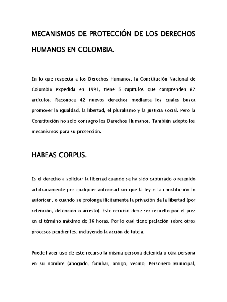 Mecanismos de Protección de Derechos Humanos en Colombia | PDF ...