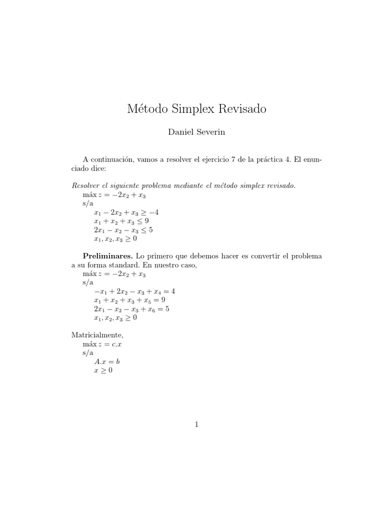 Metodo Simplex Revisado PDF | PDF | Matriz (Matemáticas) | Enseñanza de ...