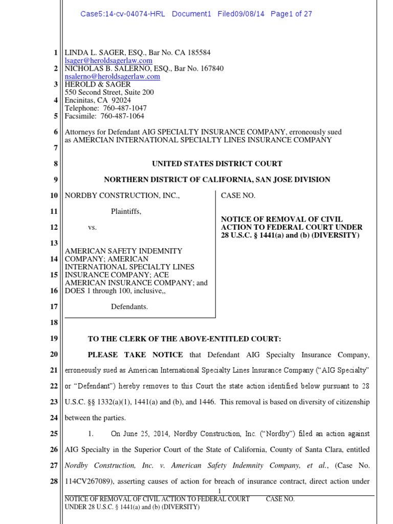 NORDBY CONSTRUCTION, INC. v. AMERICAN SAFETY INDEMNITY COMPANY Et Al