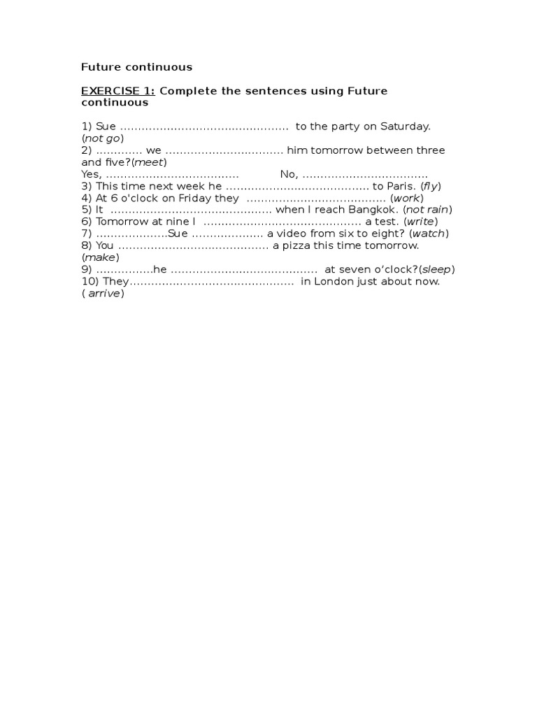 Future Continuous Tense Exercise | PDF | Language Arts & Discipline