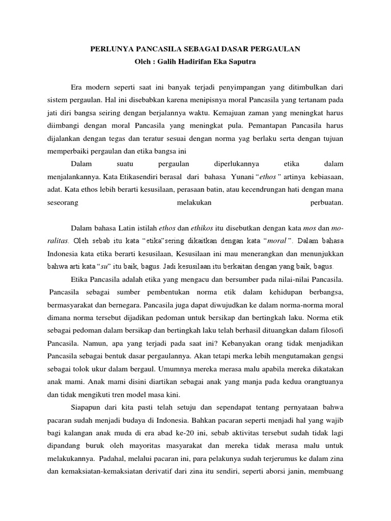 Artikel Perlunya Pancasila Sebagai Dasar Pergaulan