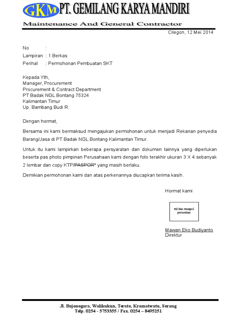 Surat Permohonan Menjadi Rekanan - Guru Paud