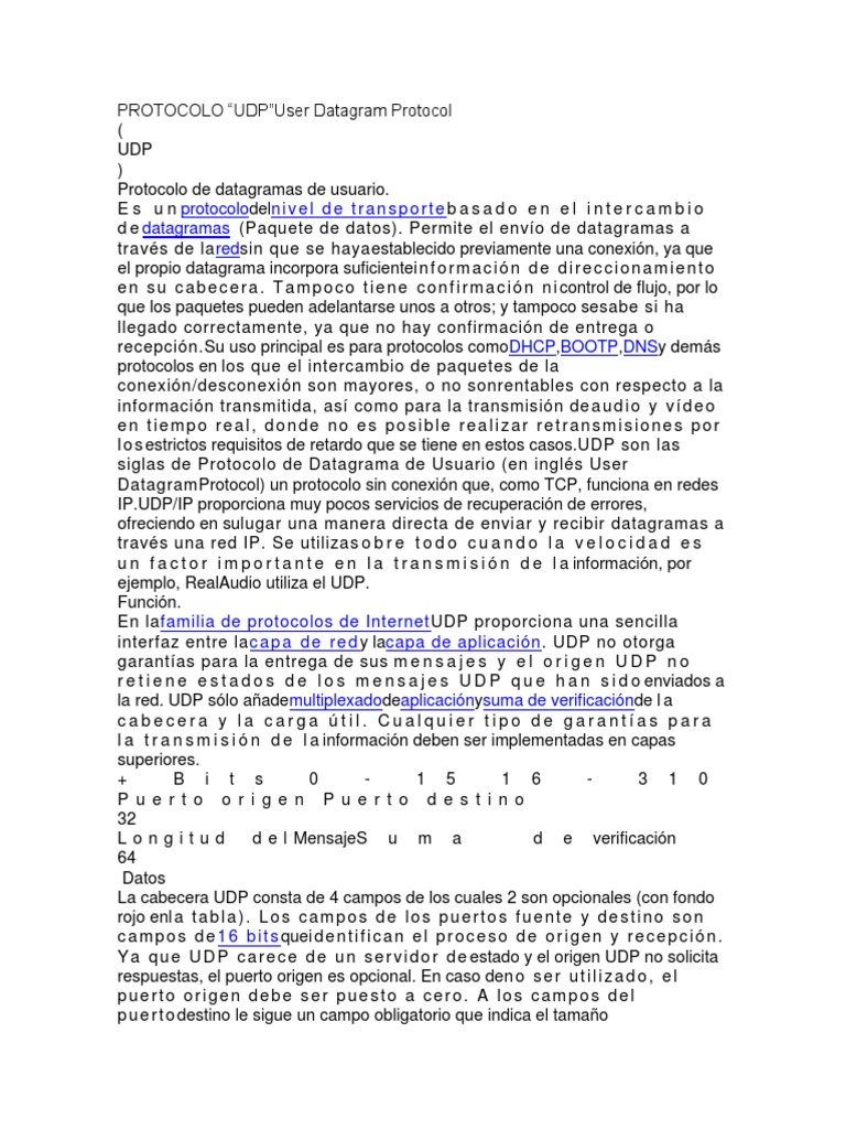 Upd Protocolo | PDF | Protocolo de Control de Transmisión | Datos