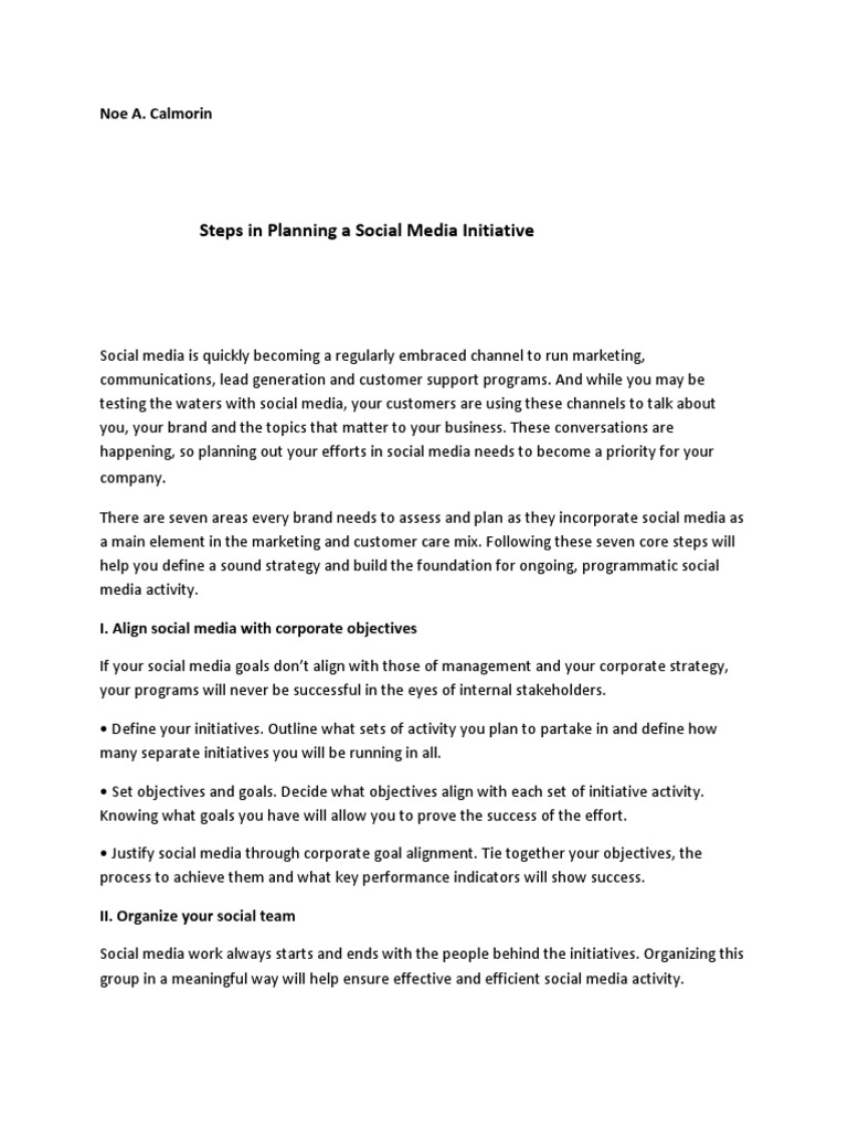 Steps in Planning A Social Media Initiative PDF Social Media