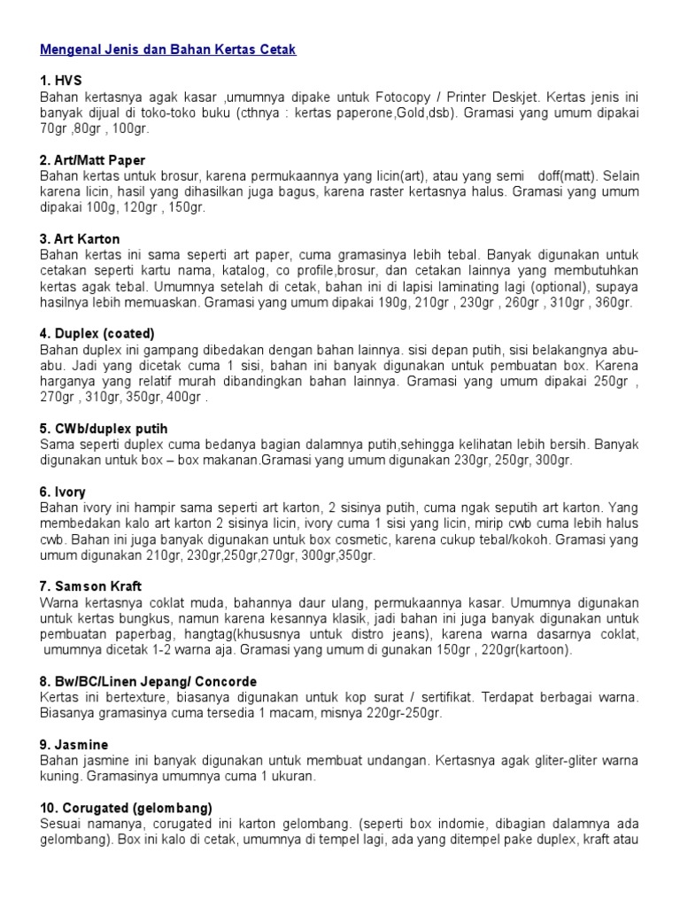 Mengenal Jenis Dan Bahan Kertas Cetak | PDF