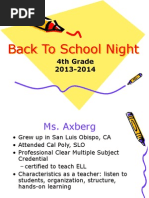 Back To School Night: 4th Grade 2013-2014