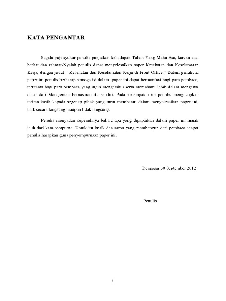 Kesehatan Keselamatan Dan Keamanan Kerja Di Front Office