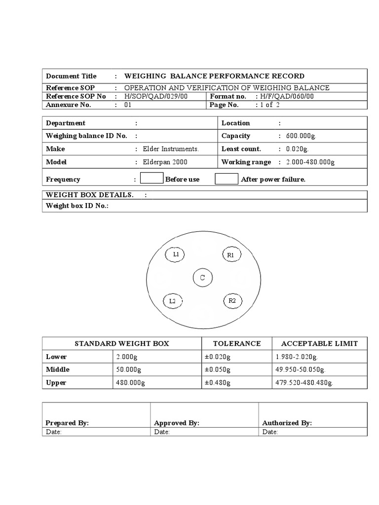 Weighing Balance Calibration Record | PDF
