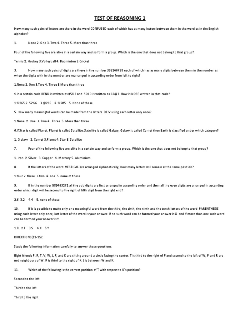 Cts Placement Practice Test of Reasoning | PDF | Languages