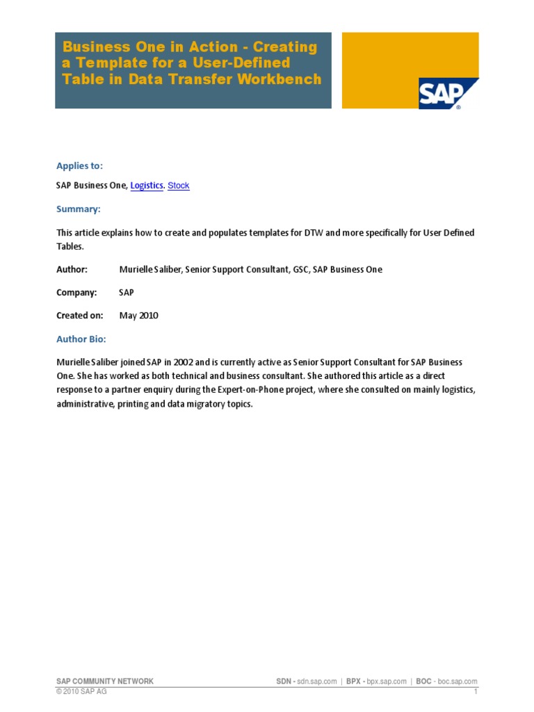 Creating A Template For A User-Defined Table in Data Transfer Workbench ...