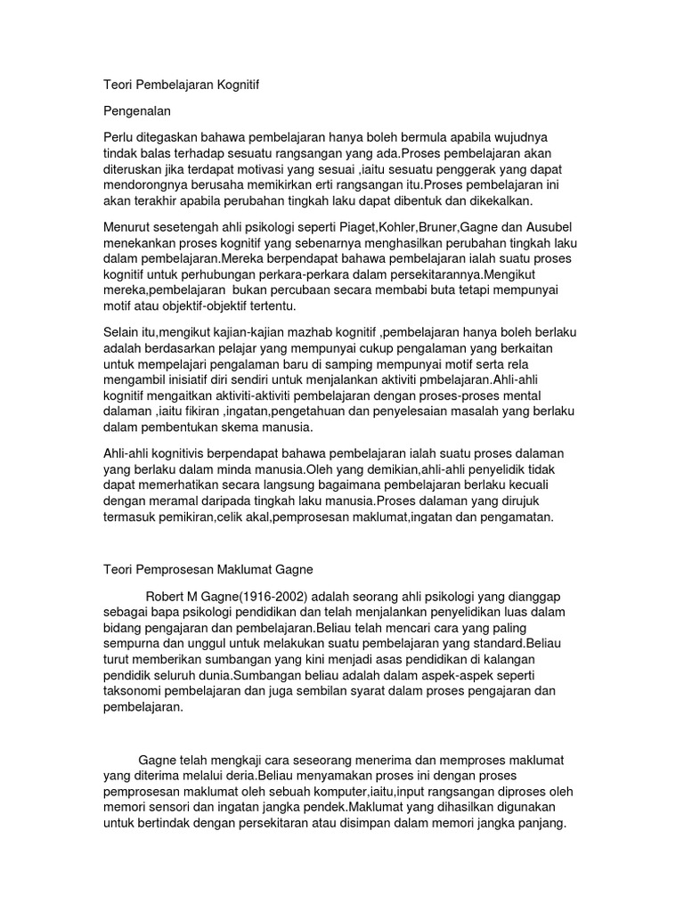 Teori Pembelajaran Kognitif Pdf