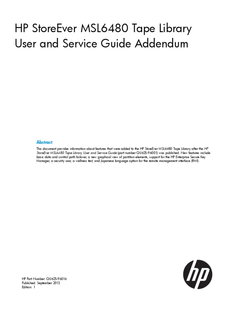 HP StoreEver MSL6480 Tape Library User and Service Guide c03951924