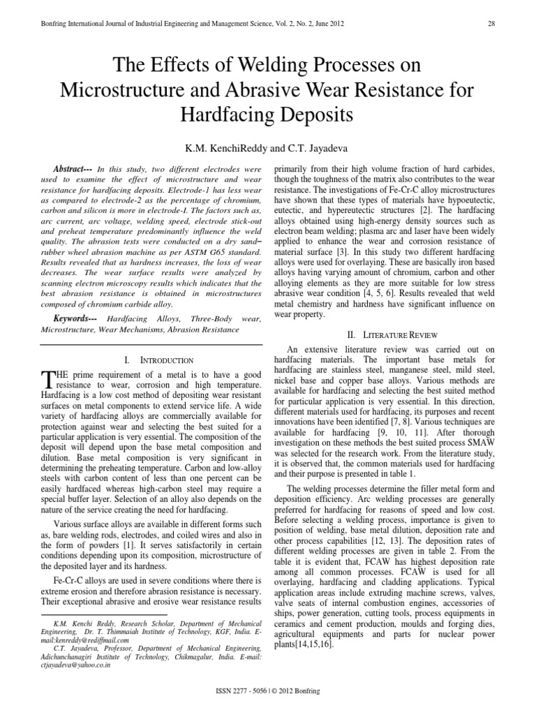 The Effects of Welding Processes On Microstructure and Abrasive Wear