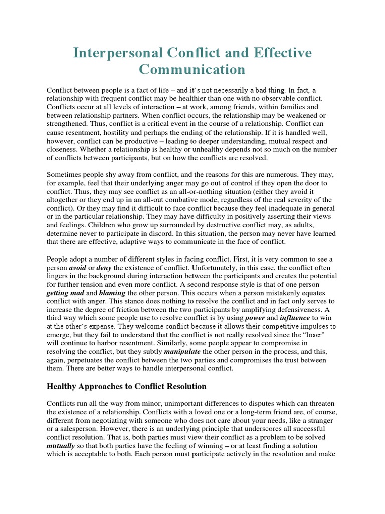 Effective Conflict Communication Strategies | PDF | Interpersonal ...