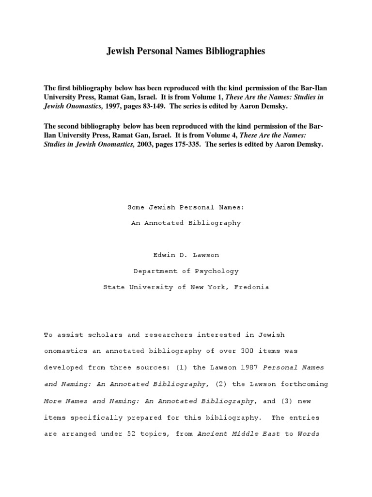 Jewish Personal Names Bibliographies Shadrach Meshach - 