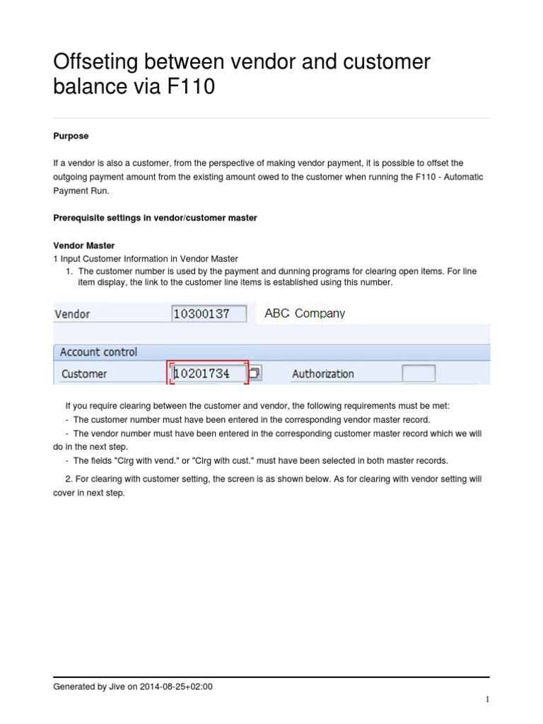Offseting Between Vendor and Customer Balance Via F110 | PDF | Payments ...