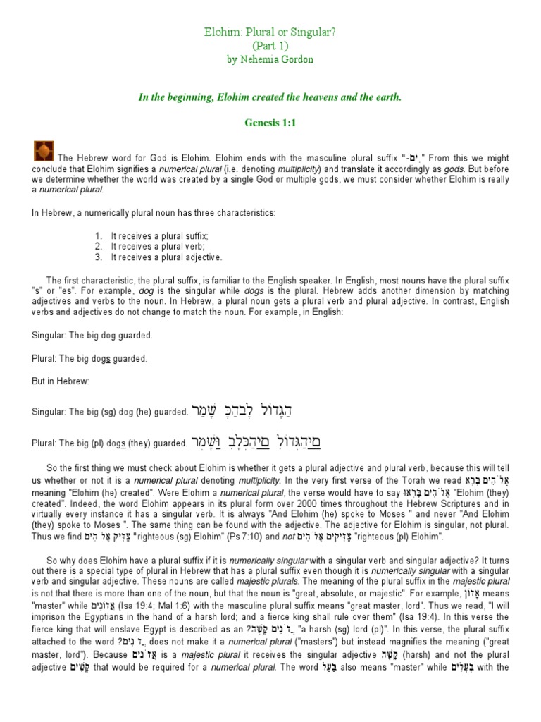 Elohim Plural Or Singular Part 1 2 Elohim Plurality And Attraction Part 3 