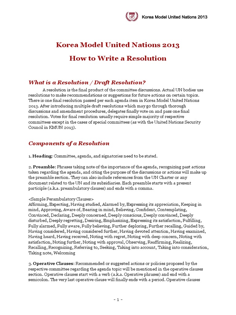 Kmun2013 How To Write A Resolution | PDF | United Nations ...