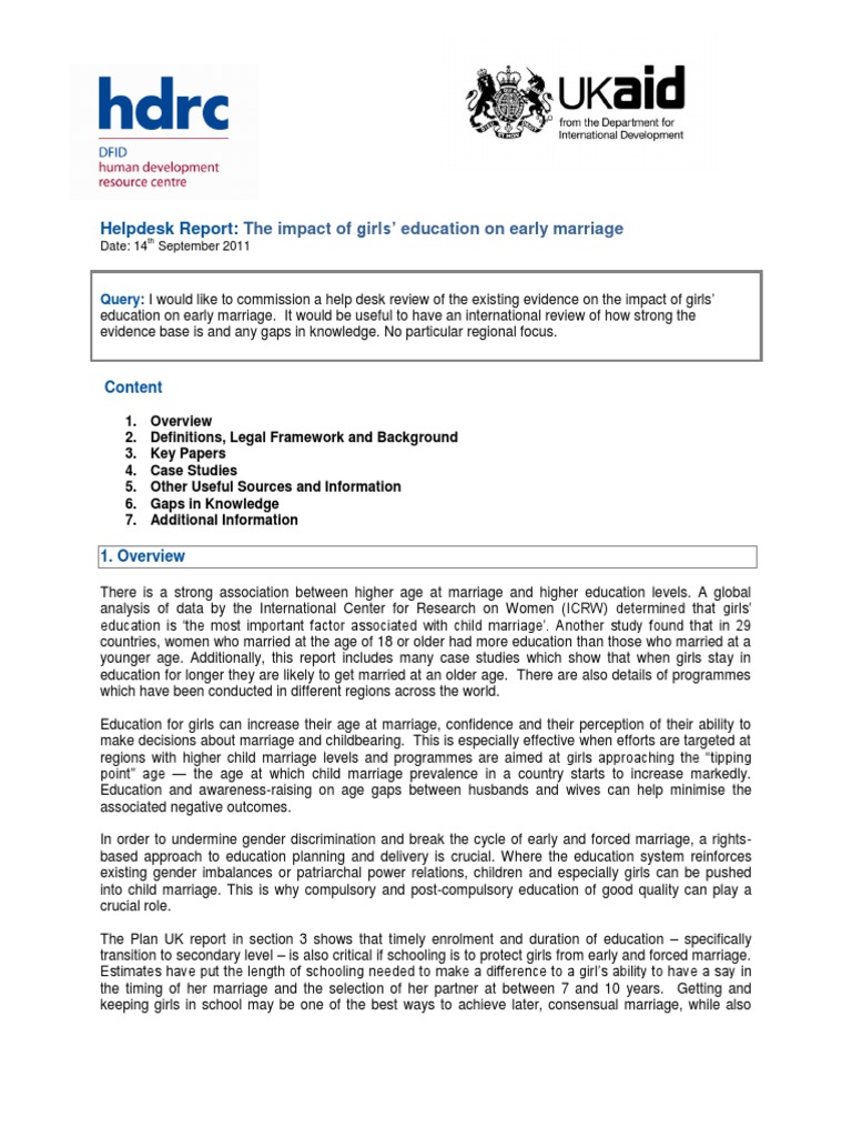 Girls' Education and Early Marriage Impact | PDF | Child Marriage ...