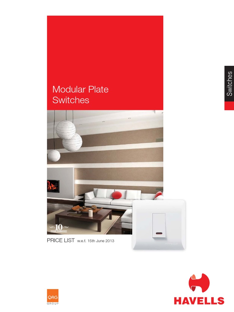 Havells India Limited Price List for Modular Plate Switches and