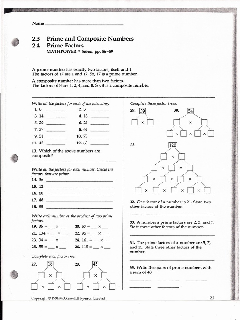 Mathpower 2 3 Prime and Composite Numbers 2 4 Prime Factors | PDF