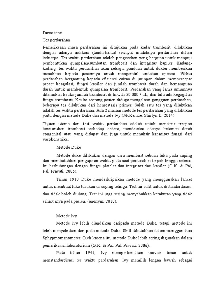 Pemeriksaan Bleeding Time Metode Duke | PDF