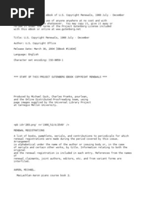 U S Copyright Renewals 1966 July December By U S Copyright Office Pdf Law Of The United States Project Gutenberg