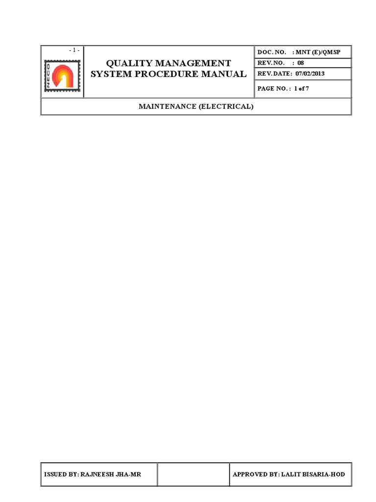 Electrical Maintenance QMS Procedure | PDF