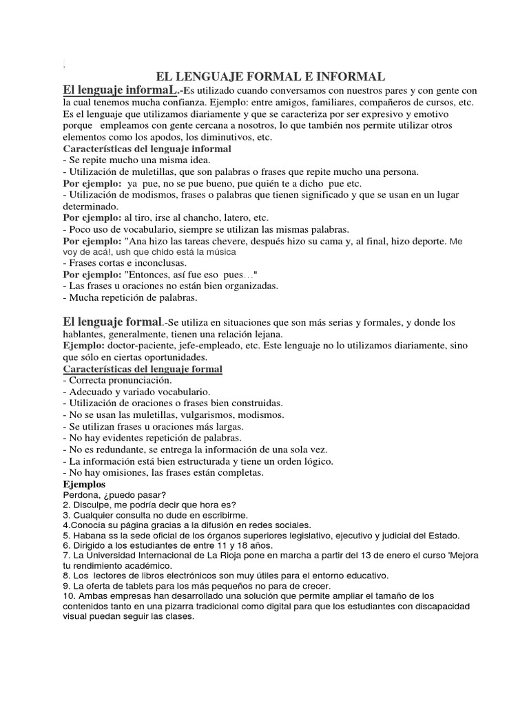 Lenguaje Formal e Informal: Definiciones y Ejemplos | PDF | Lenguaje de ...