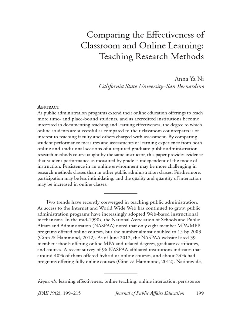 Classroom vs. Online Learning Effectiveness | PDF | Educational ...