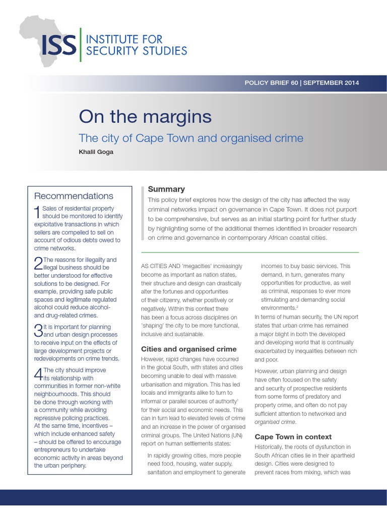On The Margins The City Of Cape Town And Organised Crime Organized Crime South Africa