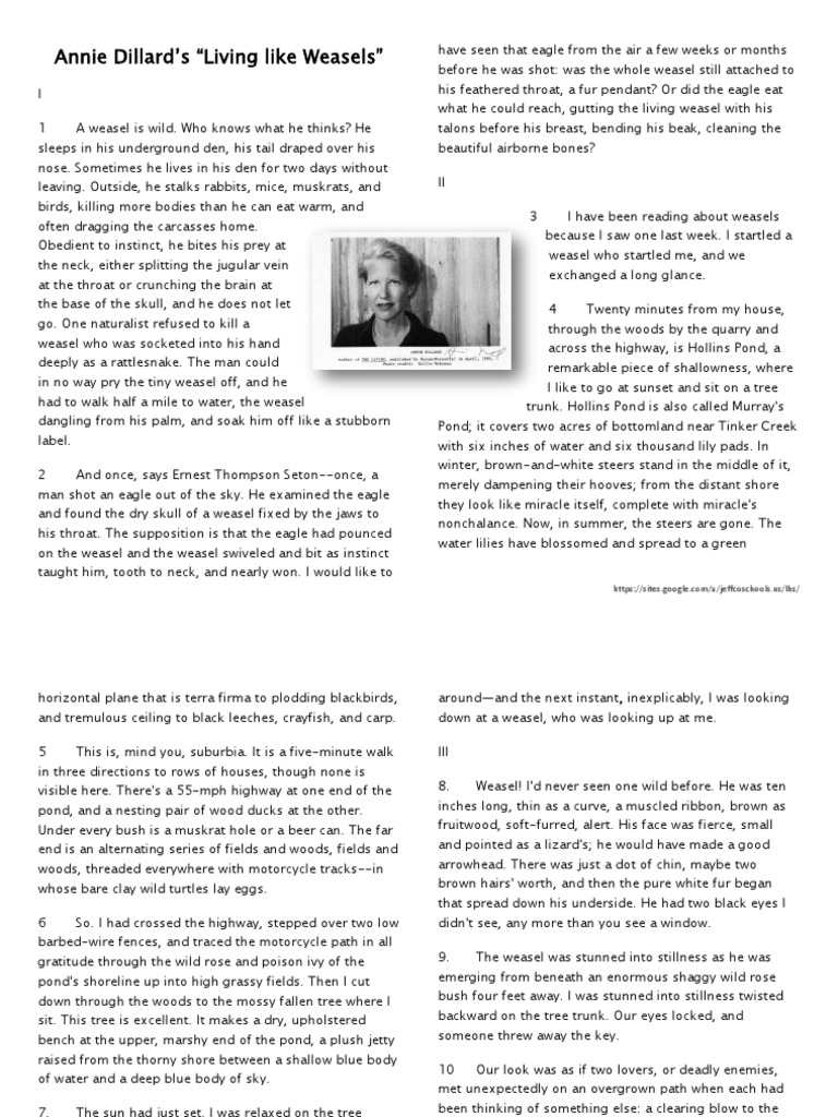 Annie Dillard Living Like Weasels Pdf Sentence Linguistics Syntax