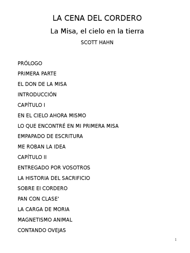 Scott Hahn La Cena Del Cordero PDF Misa (liturgia) Antropología