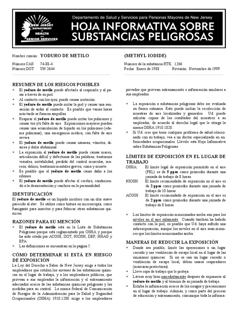 Yoduro de Metilo | Administración de Seguridad y Salud Ocupacional | Cáncer