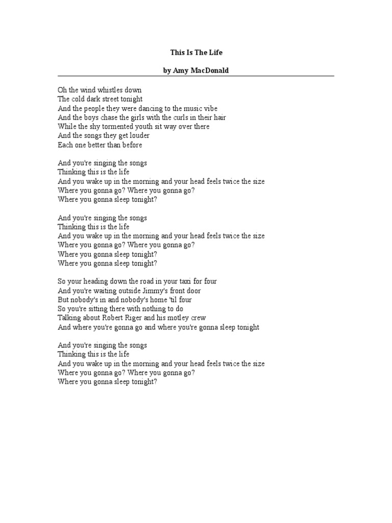 This Is The Life - Amy MacDonald Lyrics