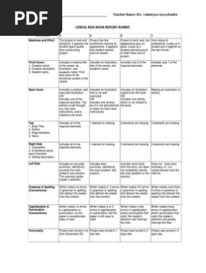 cereal box book report rubric
