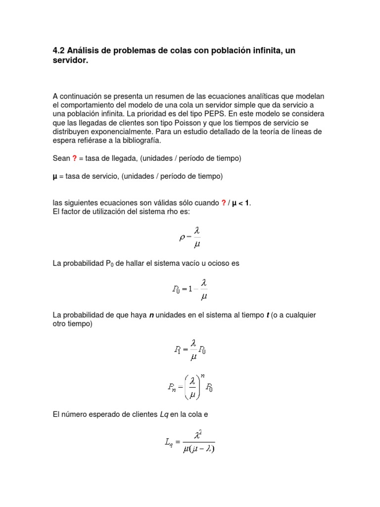 2.3 Población Infinita Un Servidor, Cola Infinita | Servidor ...