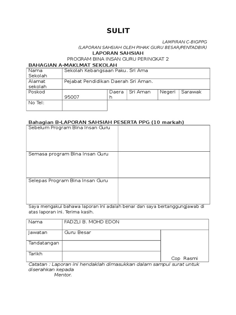 Borang Laporan Sahsiah Pelajar Ppg Pdf