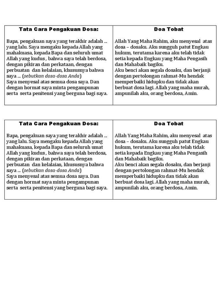 Tata Cara Pengakuan Dosa