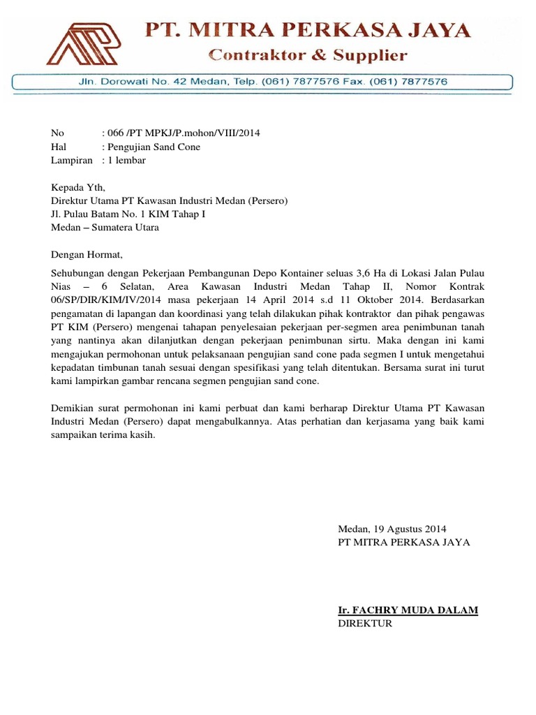 Surat Permohonan Sand Cone Pdf